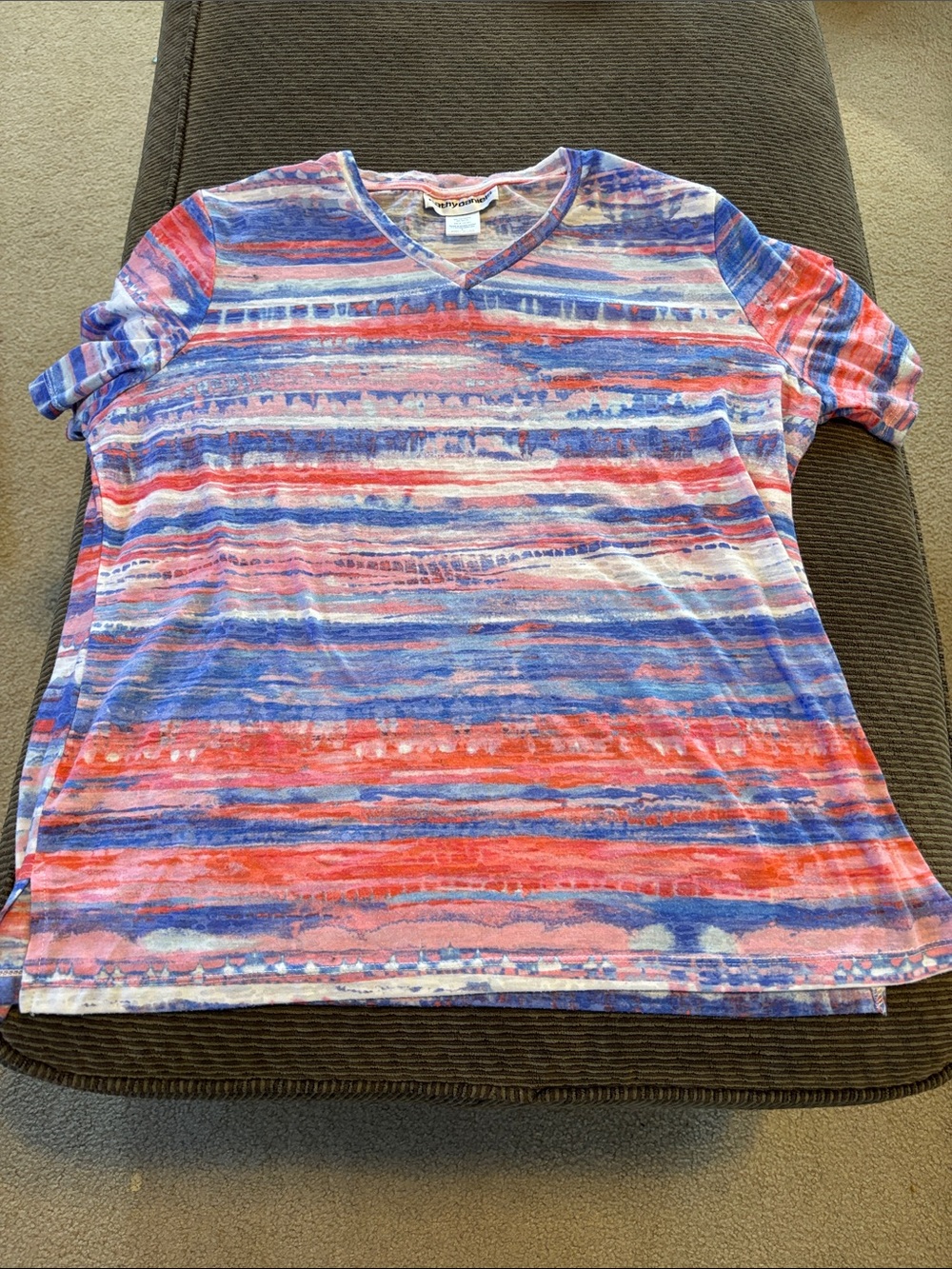 Cathy Daniels Striped V-Neck Tee in Blue, Red & White